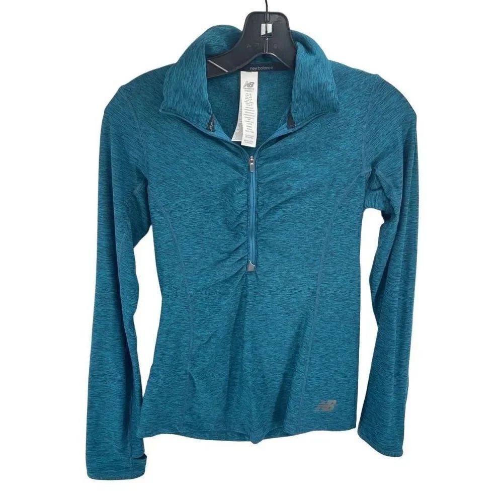 New Balance Womens Sport Spacedye Long Sleeve T-Shirt Half Zip Blue Size XS